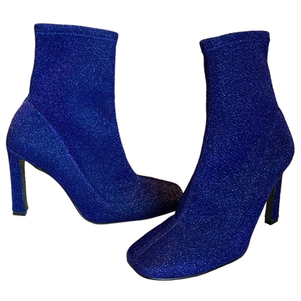 L’Intervalle Sparkly Royal Blue with Silver Stretch Sock Ankle Boot Size 40 EUR